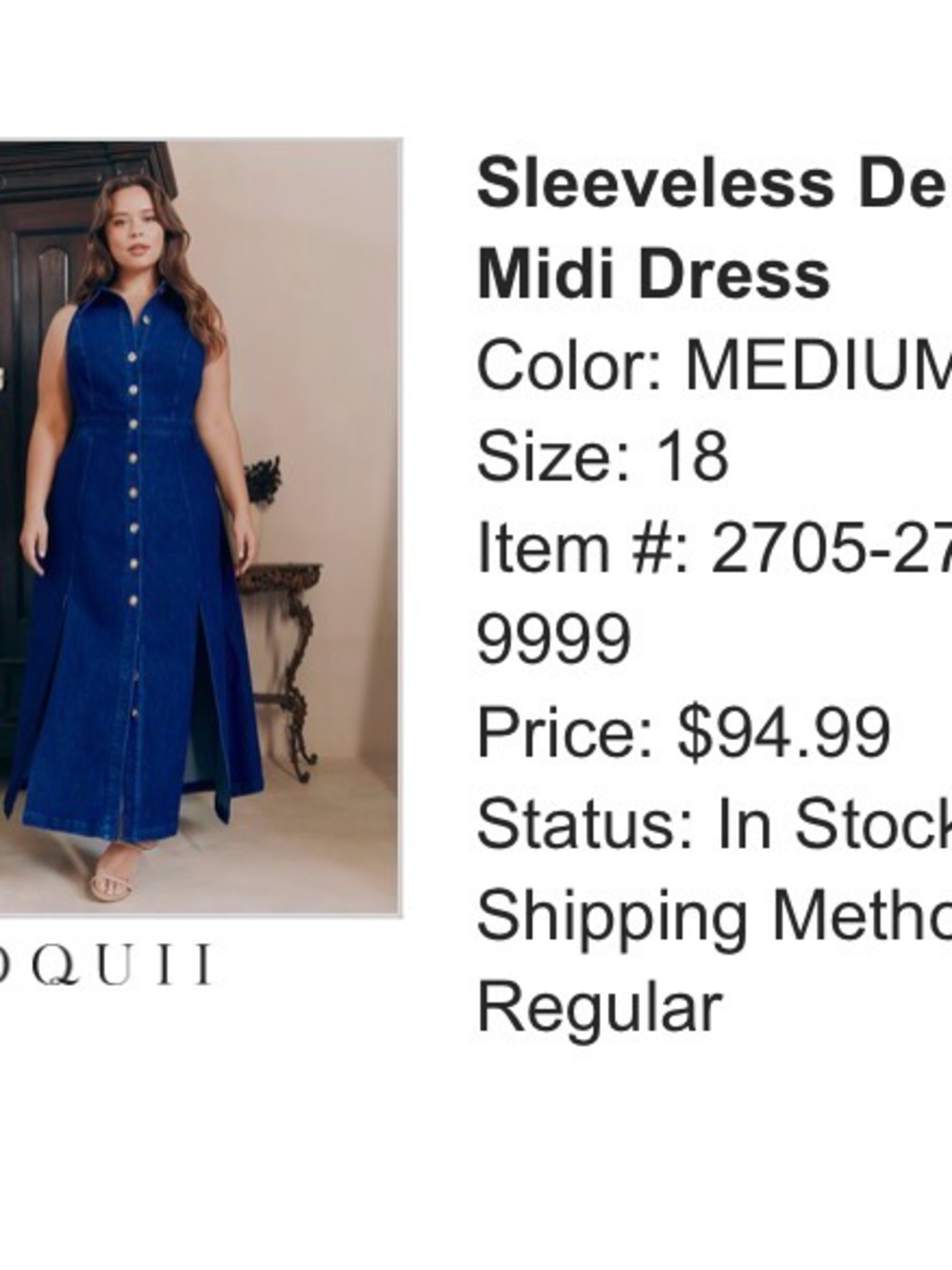 Eloquii Sleeveless Button-Front Maxi Dress in Deep Blue - Picture 6 of 6